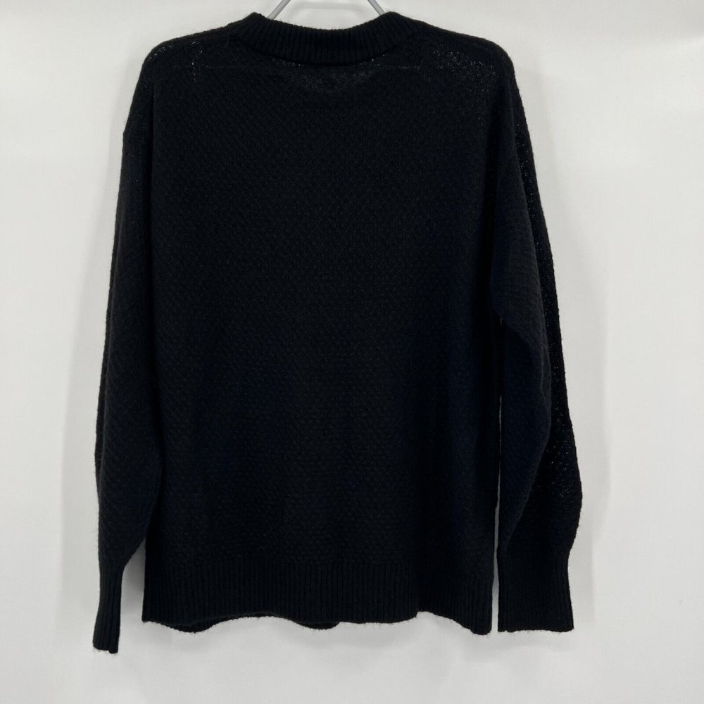 Quince Women's Black Baby Alpaca-Merino Wool Diamond Stitch Crew Neck Sweater S - Picture 4 of 5